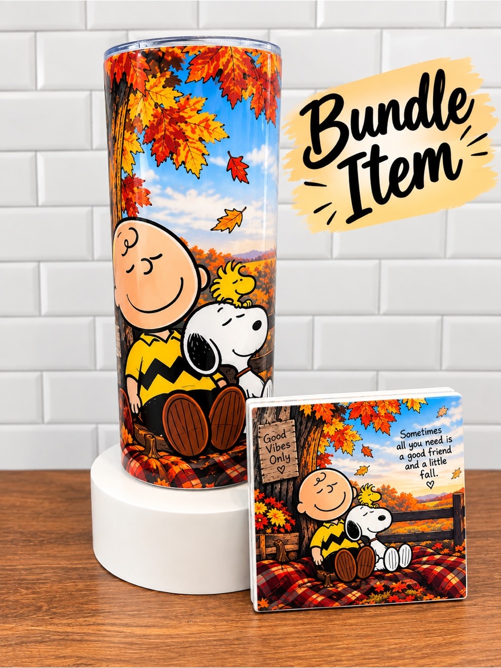 Peanuts Fall Tumbler with Charlie Brown & Snoopy in Blue and Orange